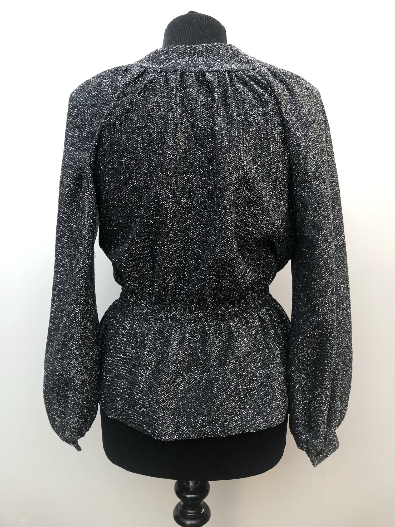 womens  Warwick Model  vintage  Urban Village Vintage  top  silver  lurex  disco  blouse  black  balloon sleeves  70s  70  1970s  10