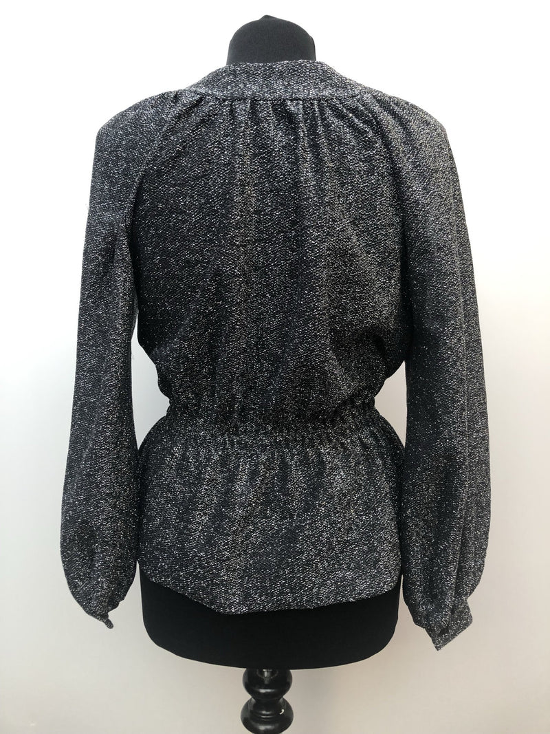 womens  Warwick Model  vintage  Urban Village Vintage  top  silver  lurex  disco  blouse  black  balloon sleeves  70s  70  1970s  10