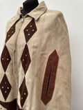 zip front  zip  womens jacket  womens  vintage  Suede Jacket  Suede  poncho  pockets  patterned  pattern  neospun jersey  front pockets  collar  cape  brown  big collar  beige  70s  1970s