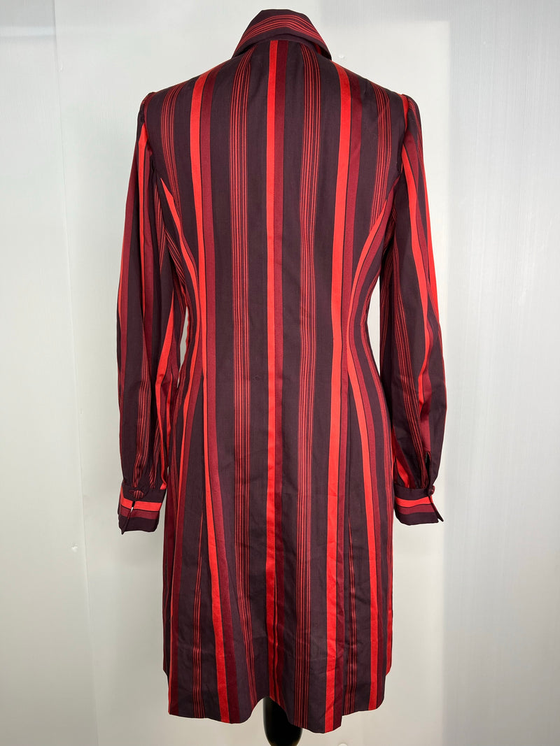 womens  vintage  tunic dress  stripey  Stripes  striped  stripe print  stripe detailing  stripe  shirt dress  retro  red stripes  red  half button front  dress  dagger collar  collared dress  collared  burgundy stripe  balloon sleeves  balloon sleeve  70s  70  1970s  10