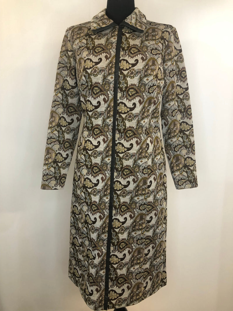 womens  vintage  retro  print dress  MOD  high neck  fully lined  faux leather trim  dress  collar  checkered  check  brown  beige  60s  1960s  12