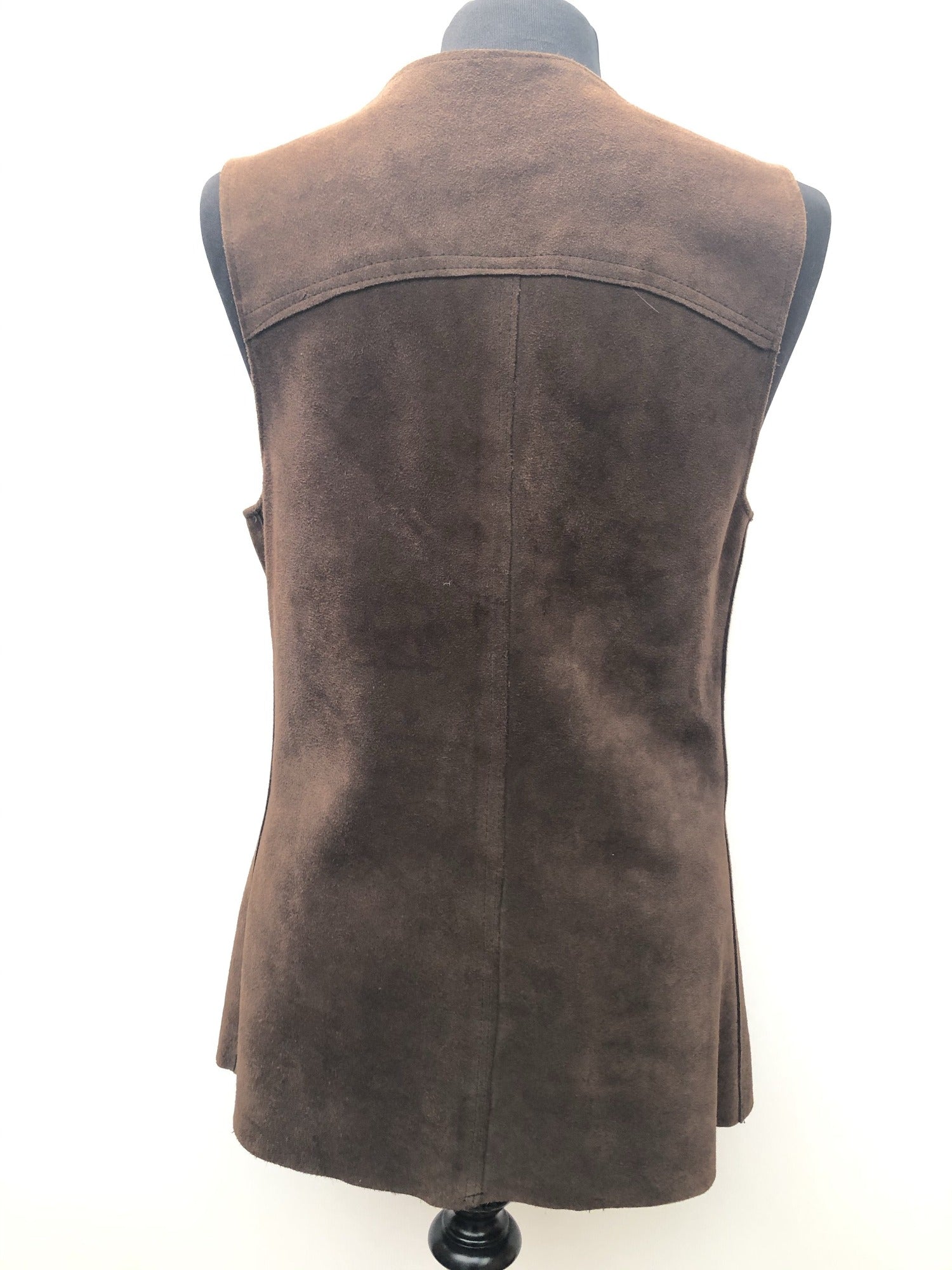 womens jacket  womens coat  womens  waistcoat  vintage  vest  Urban Village Vintage  summer  Suede Jacket  Suede  scalloped  press stud fastening  Jacket  decorative buttons  dark brown  brown  70  60s  1970s  1960s  12