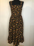 1970s Floral Corduroy Summer Dress in Brown - Size UK 8