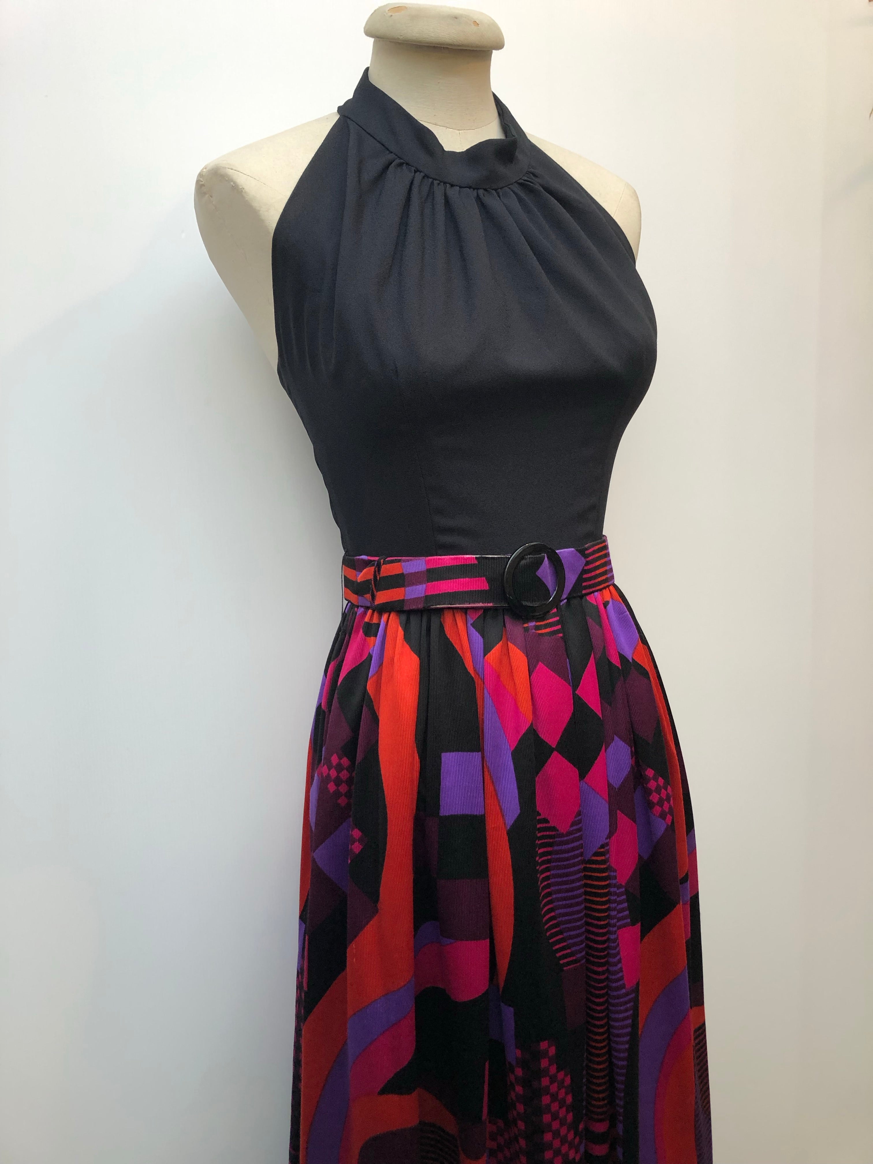 1970s Halter Neck Print Maxi Dress by Margaret of Leeds - Size 8