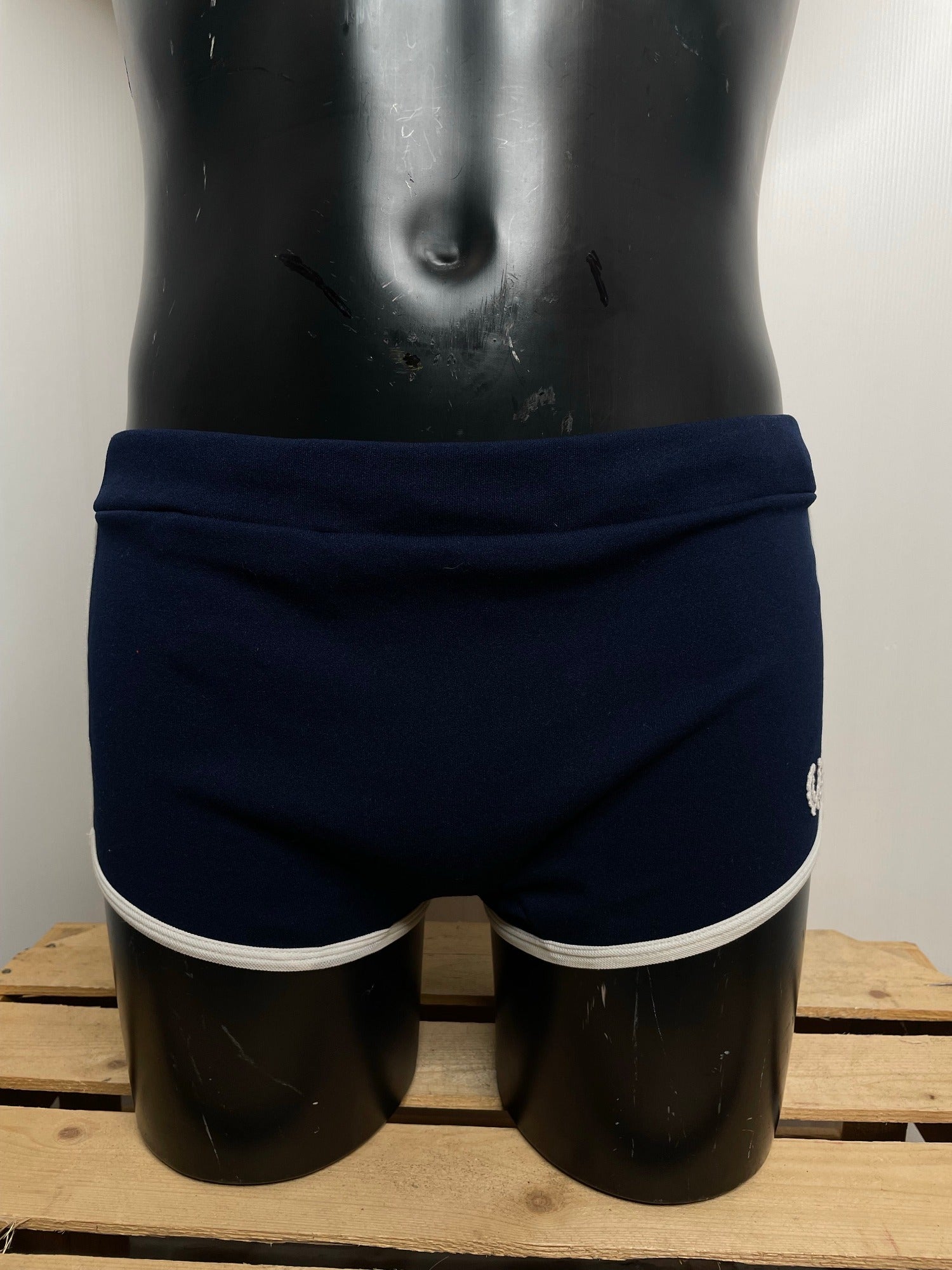 vintage  Urban Village Vintage  Swimwear  swimsuit  swimming briefs  swimming  swim shorts  swim short  swim  sportswear  sports  shorts  retro  mod  mens  laurel wreath  large  L  fred perry  fred  budgie smugglers  briefs  blue  beach  bathing shorts  60s  1960s