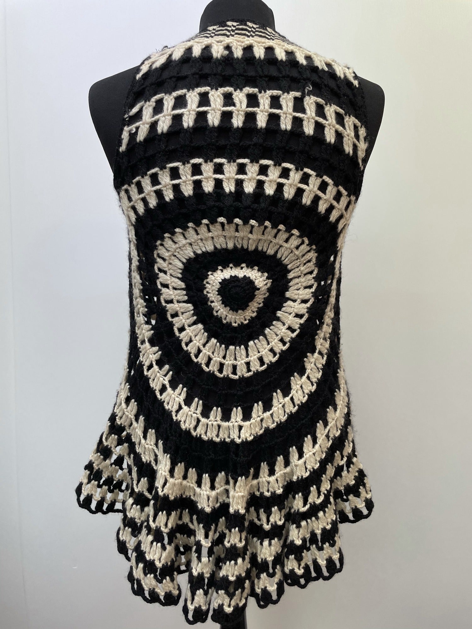 woodstock  womens  white  waistcoat  vintage  Urban Village Vintage  urban village  sleevless  retro  psychedelic  psych  One Size  Jacket  hippy  hippie  handmade  decorative buttons  crochet  button  boho  black  70s  1970s  12