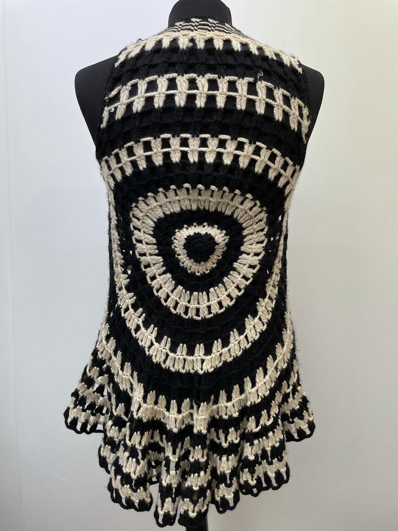 woodstock  womens  white  waistcoat  vintage  Urban Village Vintage  urban village  sleevless  retro  psychedelic  psych  One Size  Jacket  hippy  hippie  handmade  decorative buttons  crochet  button  boho  black  70s  1970s  12