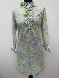 zip  womens  vintage  Urban Village Vintage  urban village  MOD  midi  long sleeves  long sleeve  high neck  frilly  frill neck  frill detail  floral print  floral dress  floral  dress  back zip  60s  1960s  12