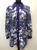 1970s Dagger Collar Floral Blouse in Blue and Purple - Size 16