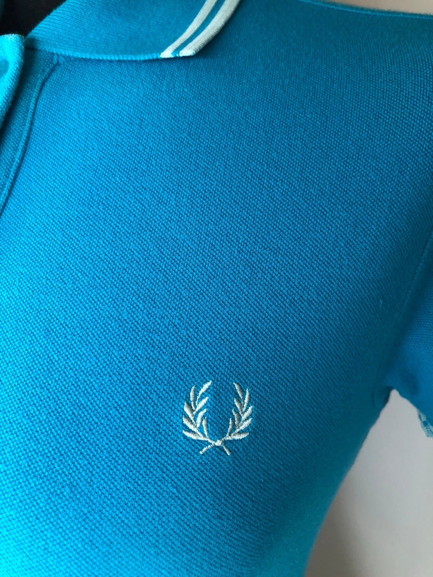 womens  Urban Village Vintage  top  T-Shirt  striped  polo top  polo  MOD  Fred Perry  embroidered logo  blue  10