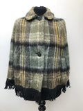 1960s Check Wool Poncho in Green - Size 10