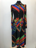 1970s Striped Maxi Dress in Black - Size 10