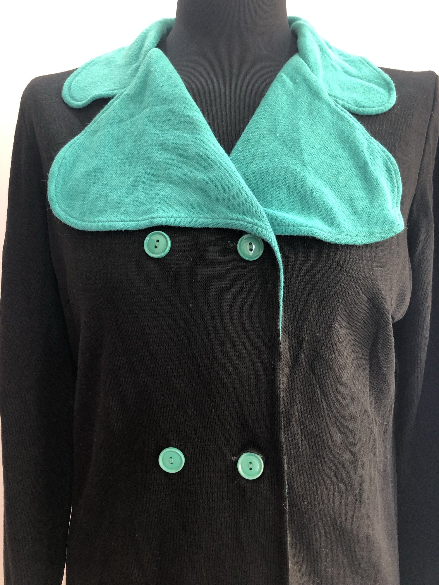 zip  womens  vintage  Urban Village Vintage  urban village  turquoise  round collar  retro  MOD  mini dress  long sleeve  dress  double breasted  Dorothy Perkins  collared dress  collared  collar  black  back zip  60s  1960s  12