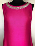 10  womens  vintage  stitch detailing  stitch detail  sleevless  silver beading  retro  polyester  pockets  pink  Montigo Bay  MOD  midi dress  midi  dress  beaded neckline  back zip  60s  1960s