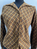 womens  vintage  Urban Village Vintage  urban village  long sleeve  lightweight jacket  lightweight  cropped  crop jacket  collared  collar  checkered  checked  check jacket  check  cardigan  brown  big collar  50s style  50s  50  1950s  14