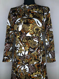 womens  vintage  Urban Village Vintage  Turquoise  round neck  psychedelic  psychdelic  psych  print dress  MOD  floral print  floral dress  dress  brown  back zip  60s  1960s  16