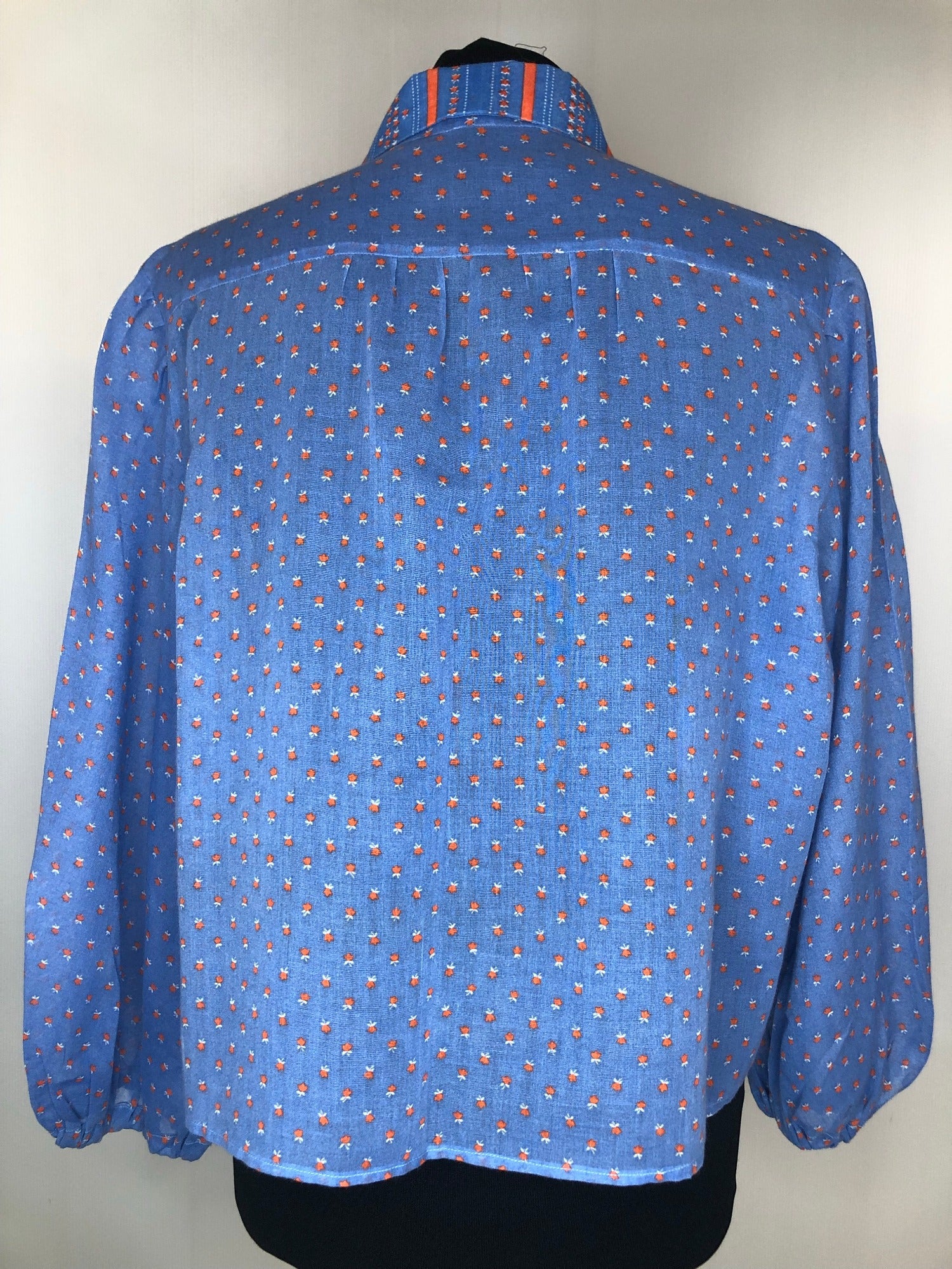 womens  vintage  Urban Village Vintage  urban village  Shirt  loose fit  long sleeves  long sleeve  hippy  hippie  floral print  floral  embroidered pattern  collar  boho  bohemian  blue  blouse  balloon sleeves  balloon sleev