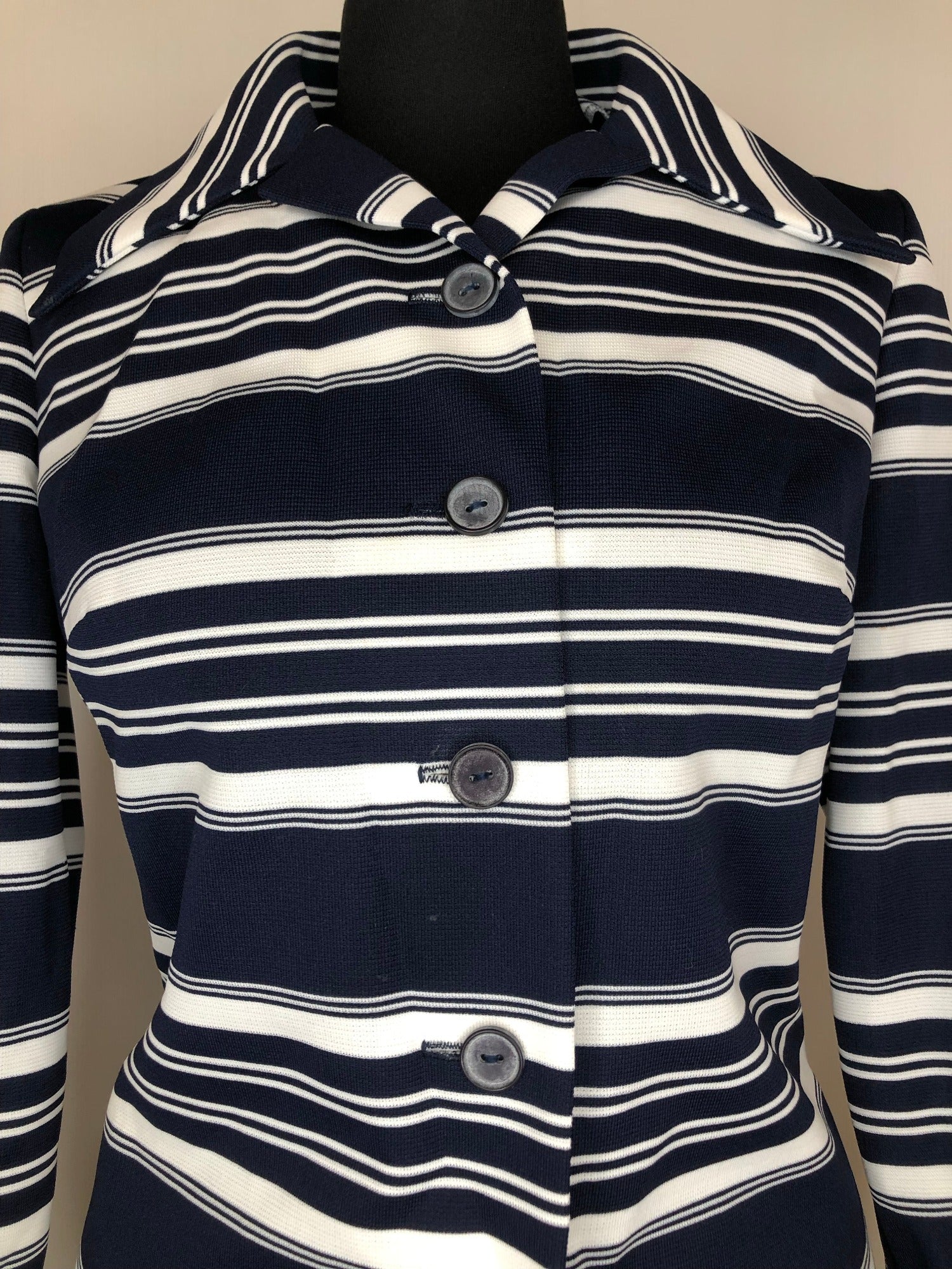 womens  white  vintage  top  striped  retro  long sleeved  Blue  blouse  70s  1970s  12