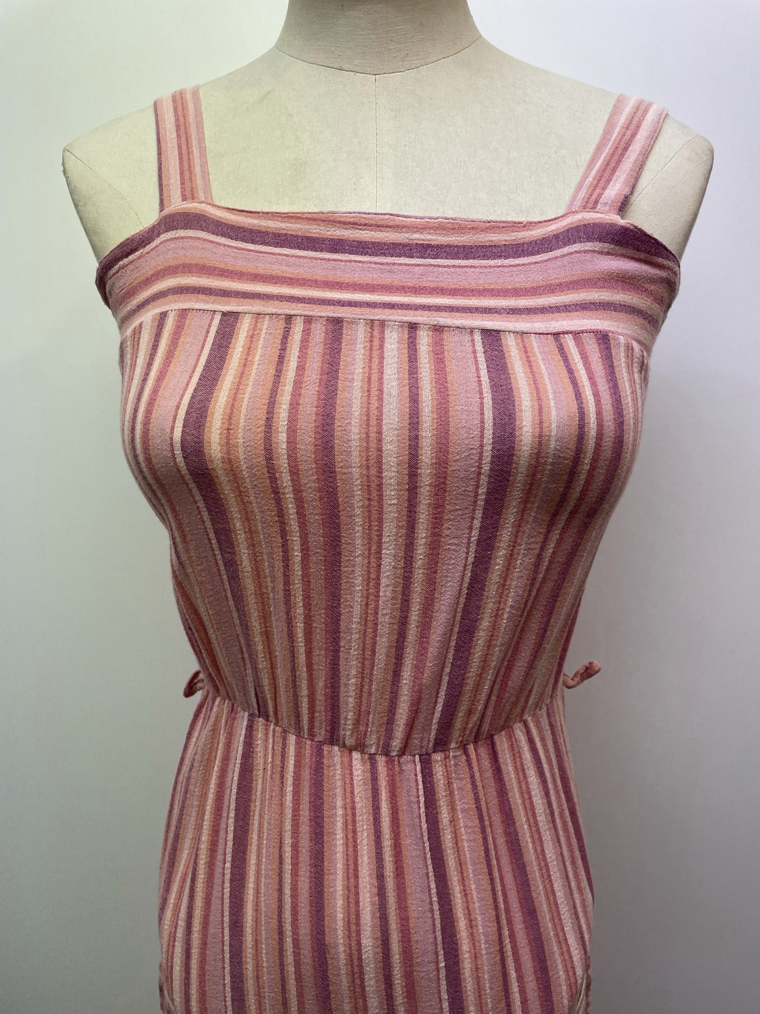 womens  waist belt  vintage  Urban Village Vintage  urban village  summer dress  summer  stripey  Stripes  striped dress  striped  stripe  straps  sleeveless  shoulder straps  ribbed design  Ribbed  retro  pockets  pocket detail  pink  midi dress  midi  front pockets  elasticated  dress  belted dress  70s  6  1970s