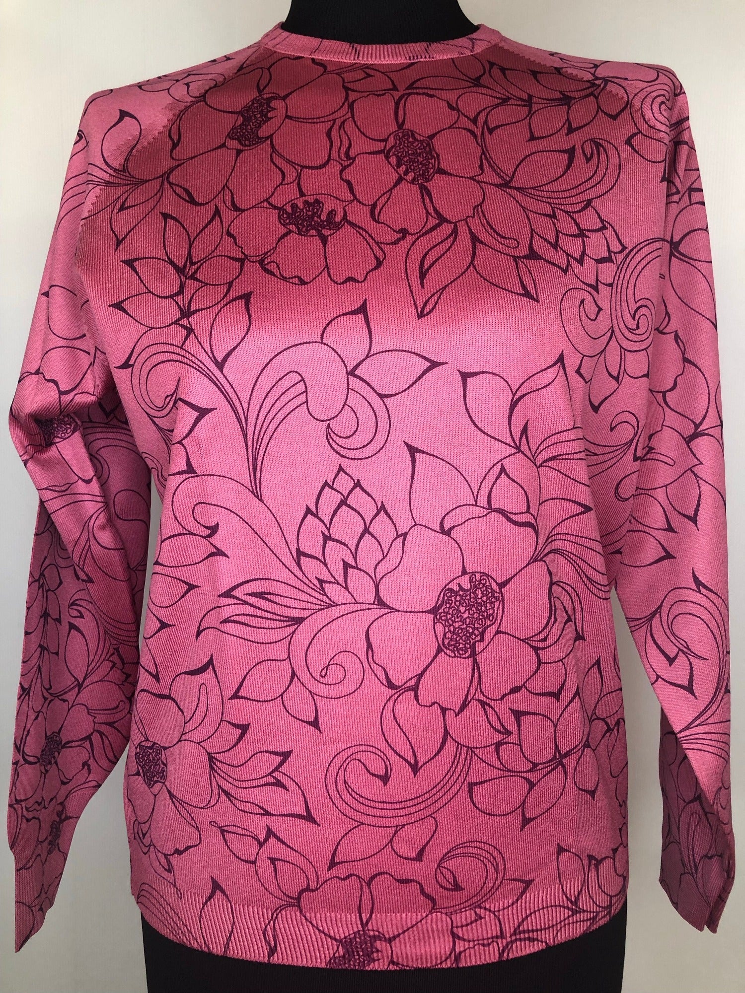 womens  vintage  Urban Village Vintage  top  round neck  pink  floral print  70s  1970s  12