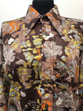 womens shirt  womens  vintage  Urban Village Vintage  urban village  Shirt  printed shirt  patterned  patterened  long sleeve  hippy  hippie  floral shirt  floral print  floral  dagger collar  collar  brown  blouse  big collar  70s  1970s  16