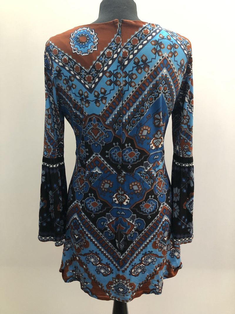zip back  womens  vintage  Urban Village Vintage  summer dress  summer  Stripes  Sid Greene  short dress  multi  MOD  long sleeved  hippie  dress  brown  boho  blue  60s  1960s  10