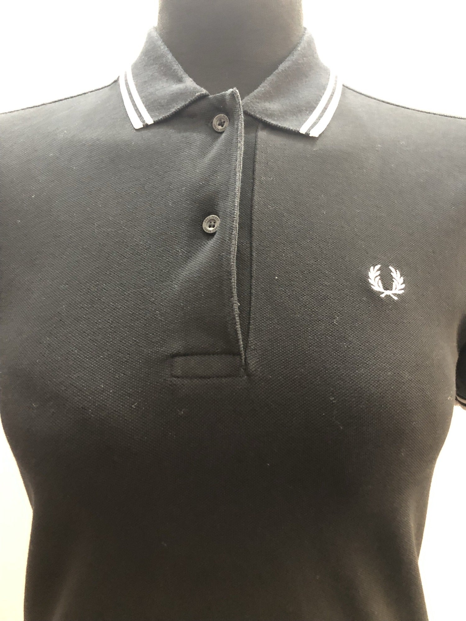 womens  Urban Village Vintage  T-Shirt  striped  polo top  polo  MOD  Fred Perry  embroidered logo  black  8