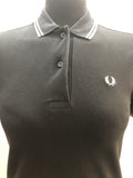 womens  Urban Village Vintage  T-Shirt  striped  polo top  polo  MOD  Fred Perry  embroidered logo  black  8