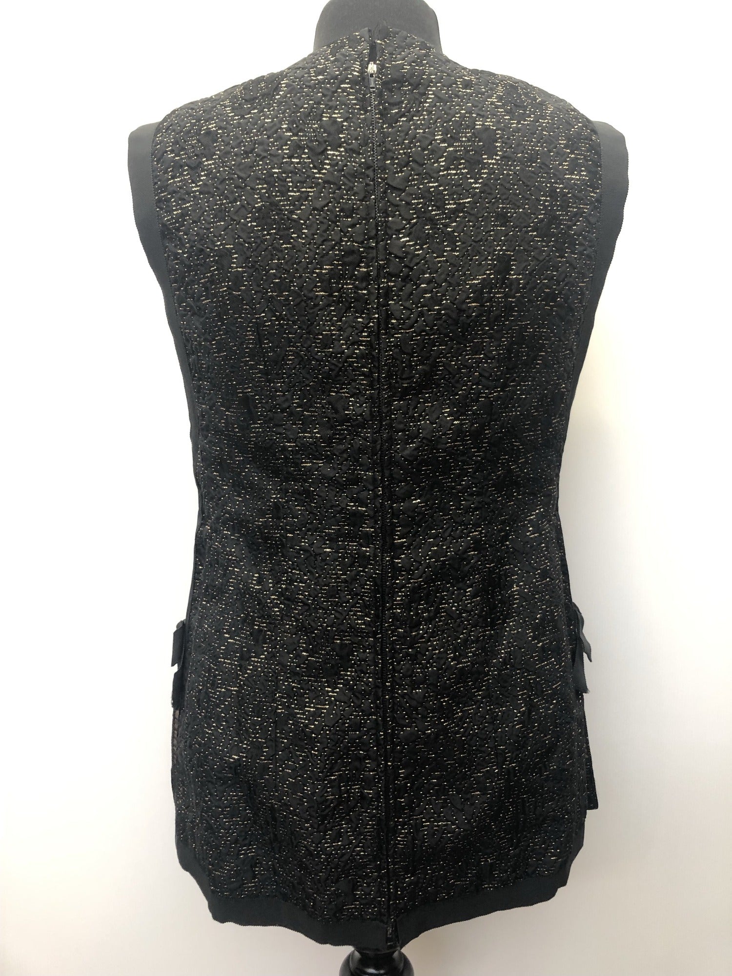 zip  womens top  womens  waist belt  vintage  vest  Urban Village Vintage  urban village  tunic  tops  top  metallic stitch  metallic  gold metallic  Frank Usher  disco  black  back zip  70s  1970s  10