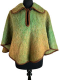 Vintage 1960s Short Mohair Collared Cape Poncho in Green by Fraser Cameron - Size S