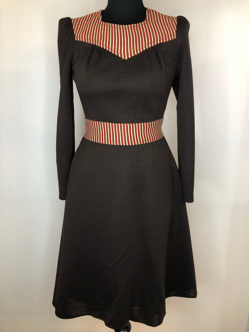 womens  vintage  Stripes  retro  dress  brown  8  70s  1970s
