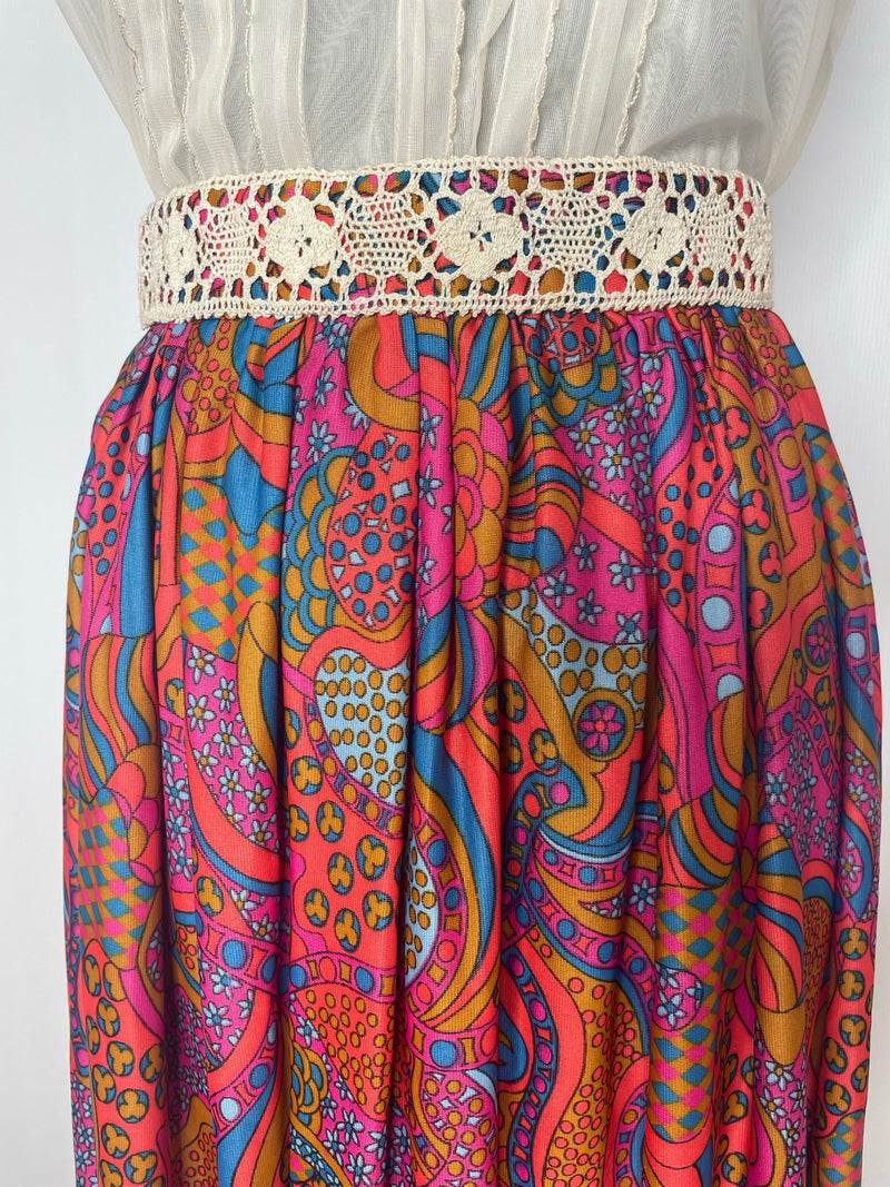 woodstock  womens  vintage  Urban Village Vintage  urban village  Skirts  skirt  psychedelic  psych  pink  patterned  pattern  multi  maxi skirt  maxi  long skirt  hippy  hippie  floral pattern  ethnic print  boho  bohemian  70s  6  1970s