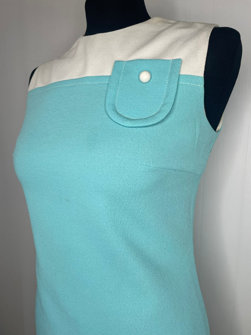 womens  white  vintage  Urban Village Vintage  short dress  shift dress  shift  scooter dress  scooter  modette  MOD  mini dress  micro mini  Light Blue  dress  dolly dress  dolly  colour block  Blue  60s  6  1960s