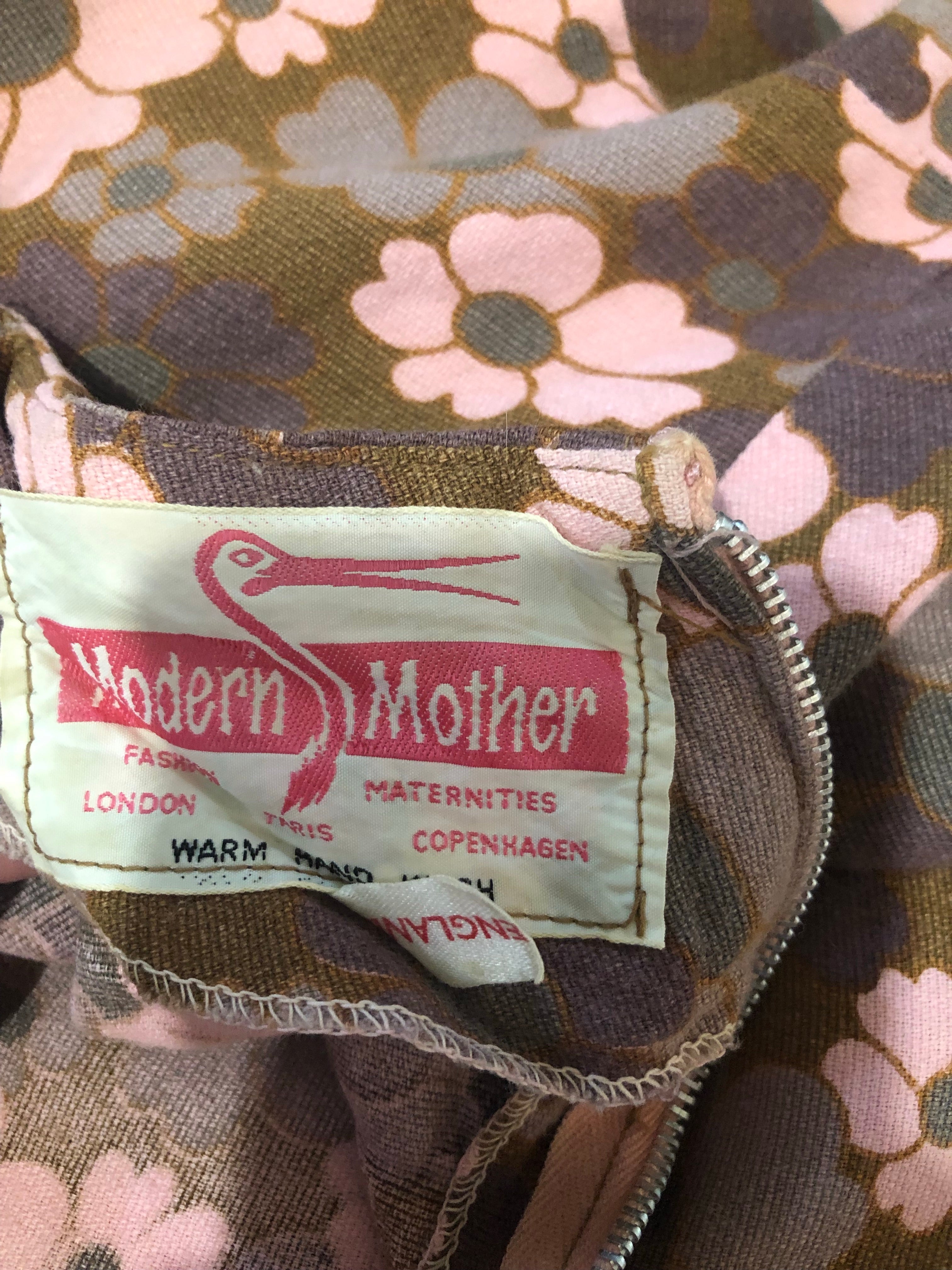 1960s Floral Print Frill Sleeve Maternity Dress by Modern Mother - Size UK 12