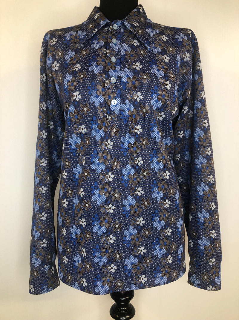 womens  vintage  Urban Village Vintage  urban village  top  shirt  John Morgan  floral print  dagger  collar  Blue  blouse  70s  70  1970s  16