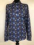 1970s Dagger Collar Floral Print Blouse by John Morgan - Size UK 16