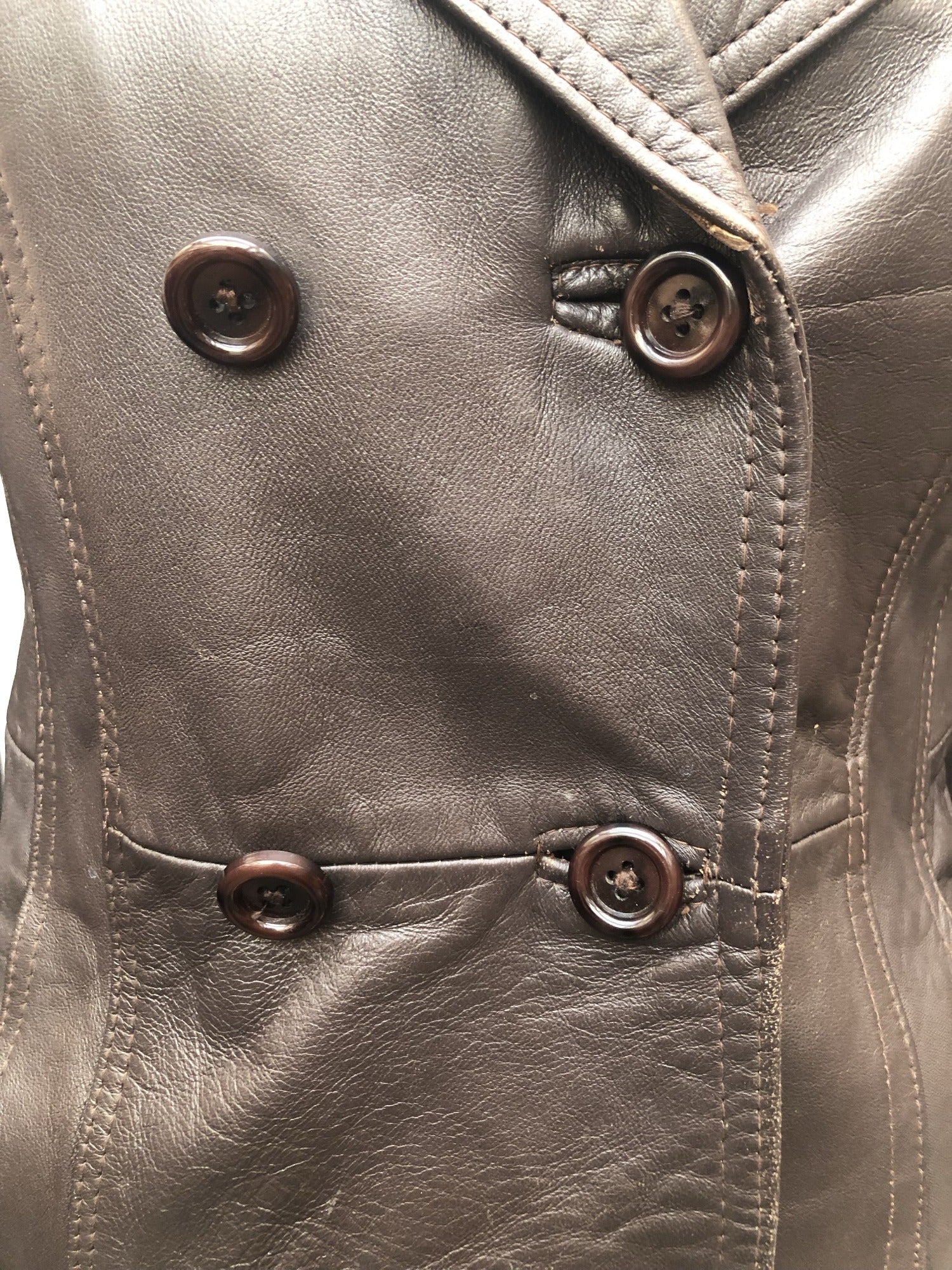 womens  vintage  Urban Village Vintage  Leather Jacket  Leather Coat  Leather  Jacket  fitted  double breasted coat  double breasted  coat  brown  8  60s  1960s