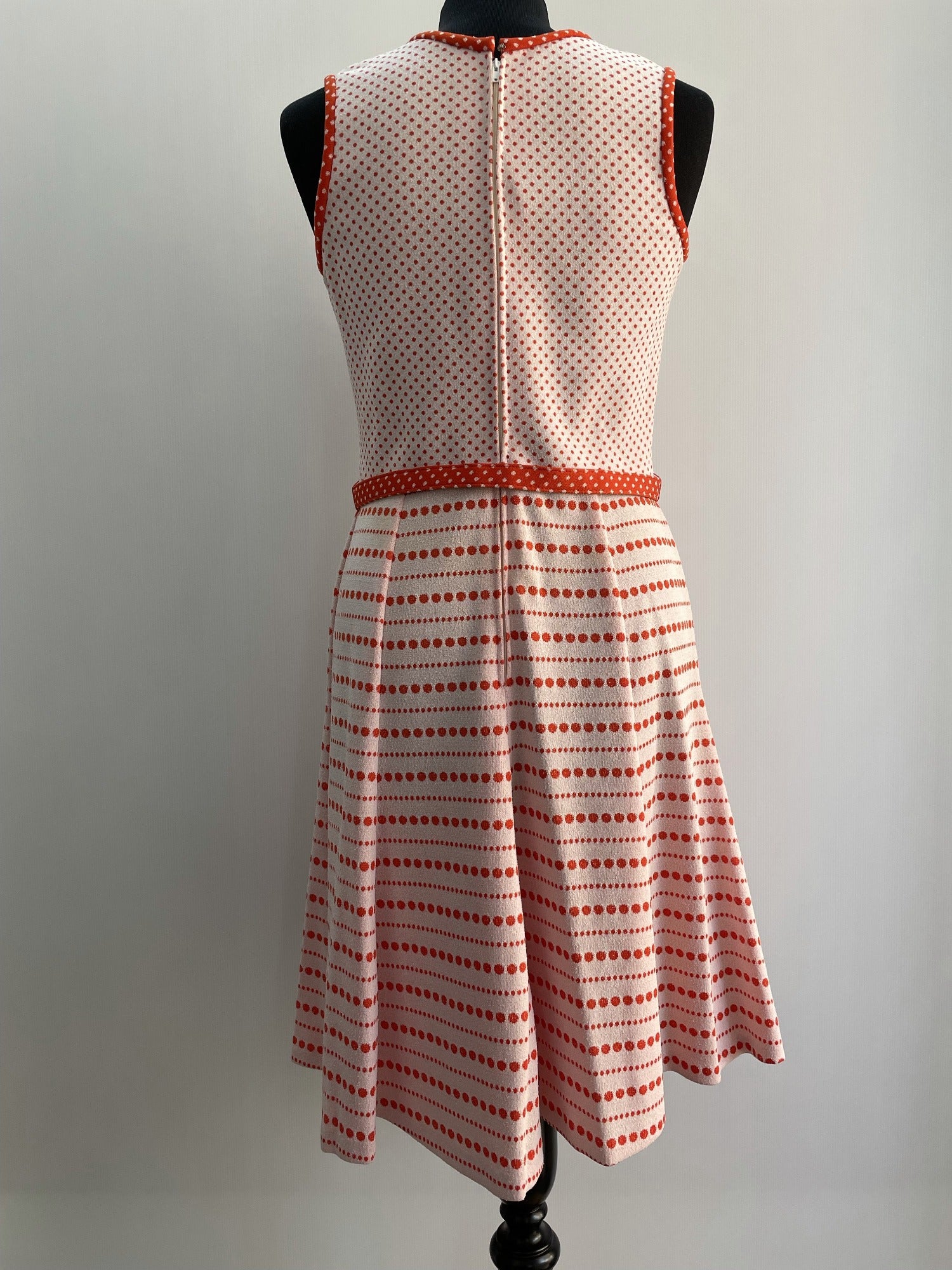 womens  white  vintage  Urban Village Vintage  urban village  tank dress  tank  summer dress  summer  spring  spotty  spot  sleeveless  red  polka dot  polka  knitted  knit dress  knit  dress  back zip  70s  1970s  10
