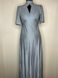 Vintage 1970s Polka Dot Angel Sleeve Keyhole Maxi Dress in Blue - Size UK 8
