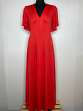 womens  vintage  v neck  Urban Village Vintage  topshop  summer  retro  red  plunge  maxi dress  maxi  long dress  flutter sleeves  festive  dress  christmas  cape  70s  70  1970s  10