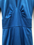 womens  waist tie belt  Urban Village Vintage  roll neck  plunge neck  mini dress  long sleeves  long sleeve  high neck  floral dress  evening dress  dress  blue  Betty Barclay  8  70s  1970s