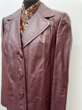 womens  vintage  Urban Village Vintage  urban village  retro  purple  pockets  patterned  pattern  long sleeve  lining  Leather Jacket  Leather Coat  Leather  lapels  Jacket  button fastening  button down  70s  1970s  14