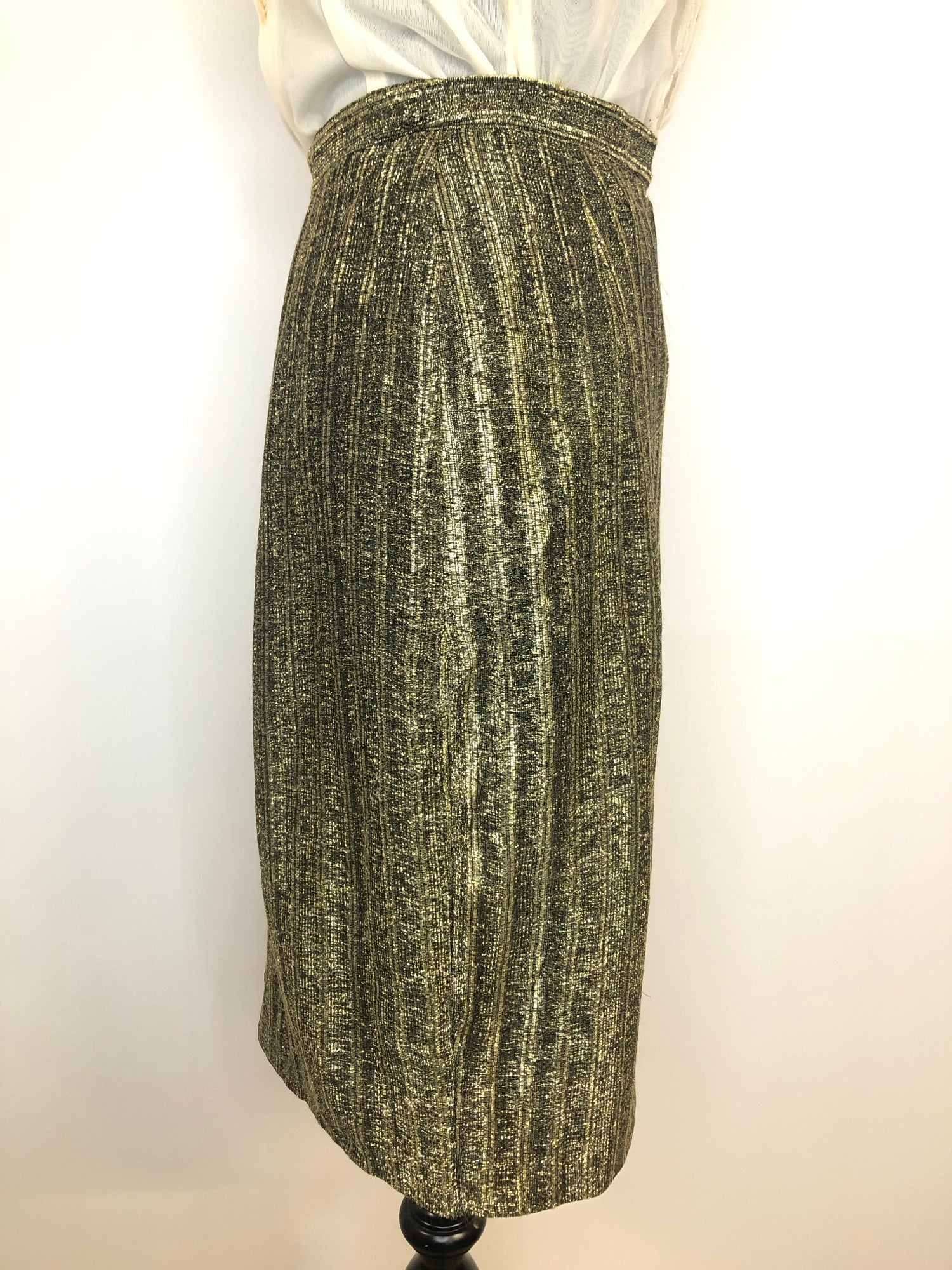 womens  vintage  Urban Village Vintage  urban village  Skirts  skirt  metallic  high waisted  gold metallic  gold  evening wear  evening  disco skirt  disco  8  70s  1970s