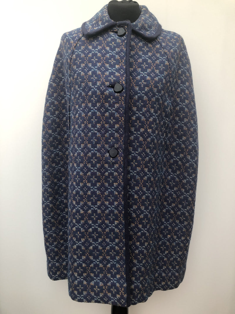 womens  Welsh Woollens  welsh wool  welsh  vintage  tapestry  S  MOD  cape  Blue  60s  1960s Urban Village Vintage