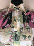 womens shirt  womens  white  vintage  Urban Village Vintage  urban village  summer  Shirt  retro  Playmaid  pink green  patterned  multi  evening blouse  cream  collar  blouse  70s  70  1970s
