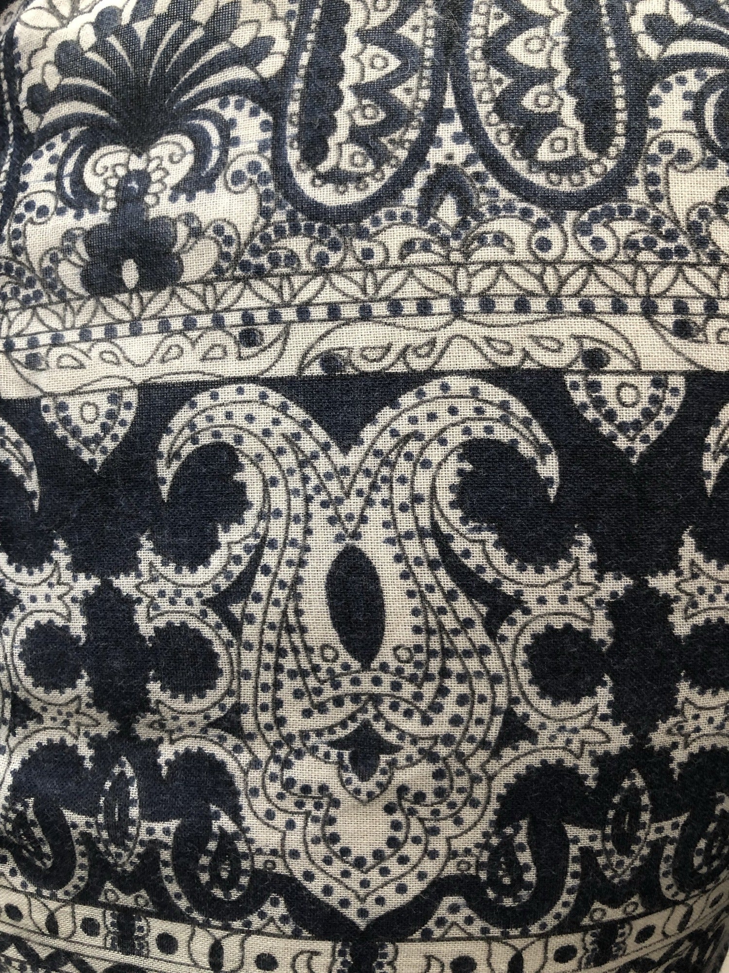 womens  white  vintage  Urban Village Vintage  summer dress  printed dress  pleat detail  maxi dress  long dress  ethnic print  decorative buttons  crochet trim  blue  8  70s  1970s