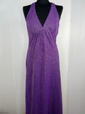 Vintage 1970s Glitter Lurex Backless Strap Detail Evening Maxi Dress in Purple by Richard Roberts - Size UK 12