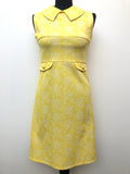 1960s Floral Collared Dress in Yellow - Size 8