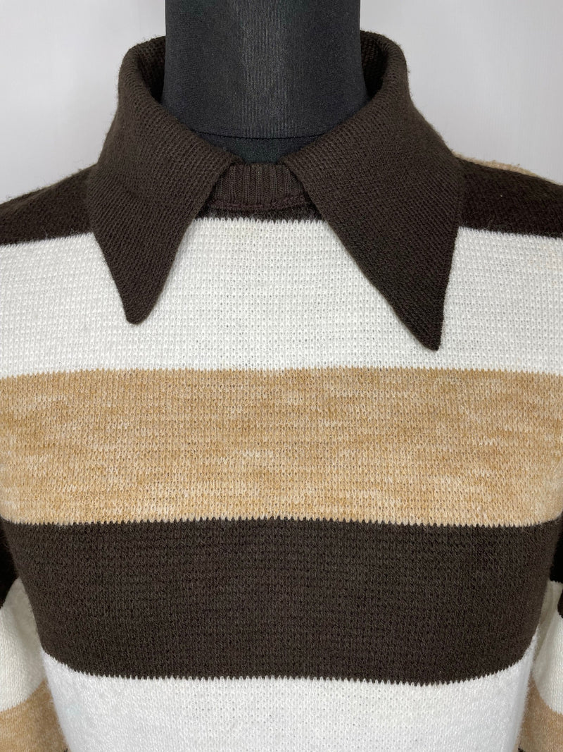 vintage  Urban Village Vintage  urban village  striped  stripe  sears  polo  mens  long sleeve  light knit  large  L  knitwear  knitted  knit  jumper  brown  70s  1970s