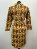 zip  Yellow  womens  vintage  Urban Village Vintage  urban village  square pattern  patterned  pattern  MOD  midi dress  midi  long sleeves  long sleeved  long sleeve  knitwear  knitted  knit dress  knit  high neck  dress  brown  back zip  60s  1960s  12